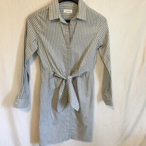 Calvin Klein 2 Tied Boyfriend Shirt Dress Grey/White Stripe Classic Style Cotton